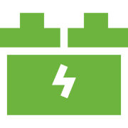 Green battery icon with a lightning bolt symbol in the center, representing power or energy storage.